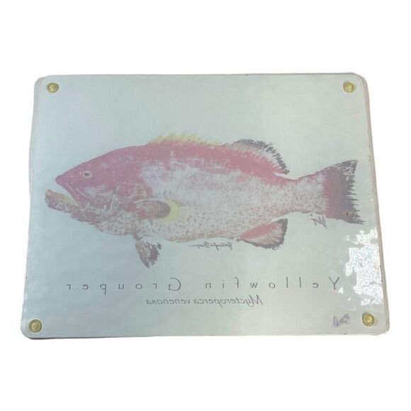 Yellowfin Grouper Glass Cutting Board Mycteroperca Venenosa 12x14 Fisherman Gift - Picture 3 of 5